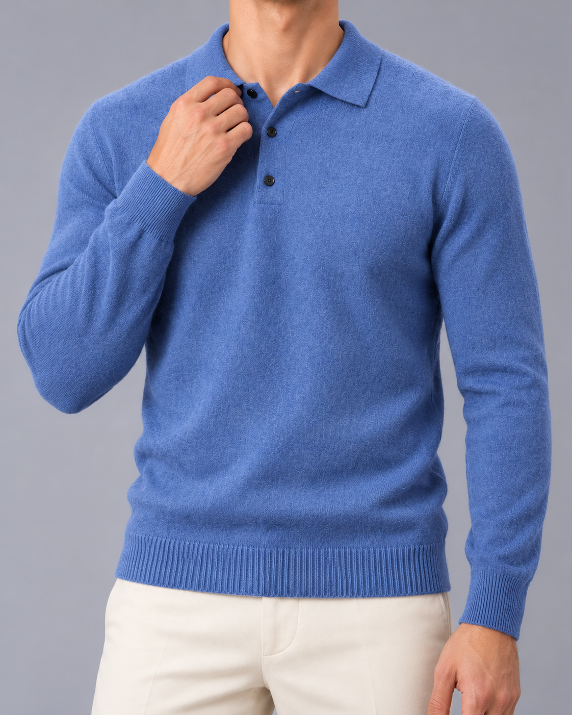 Men's Long Sleeve Knitted Polo Jumper Sweater