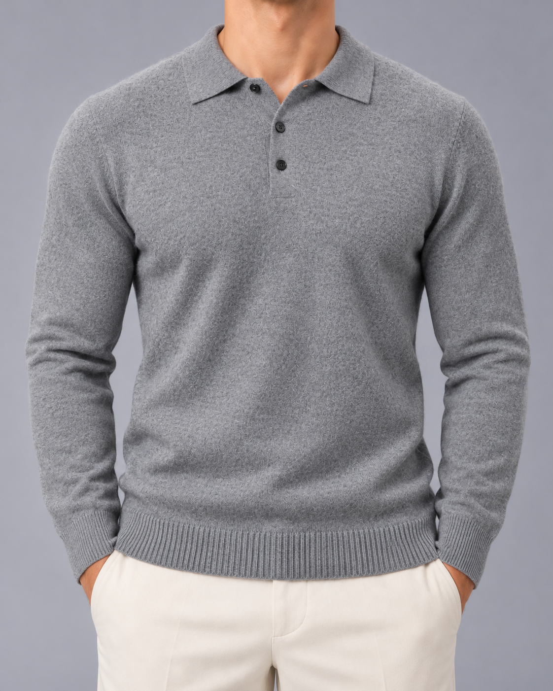 Men's Long Sleeve Knitted Polo Jumper Sweater