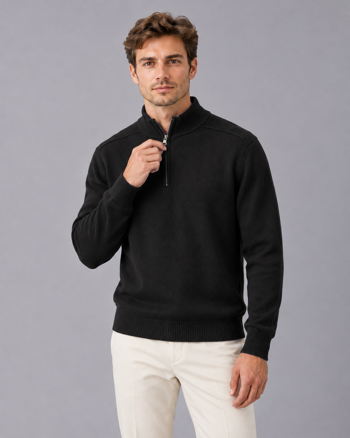Men's 100% Merino Wool Quarter Zip Jumper with High Collar