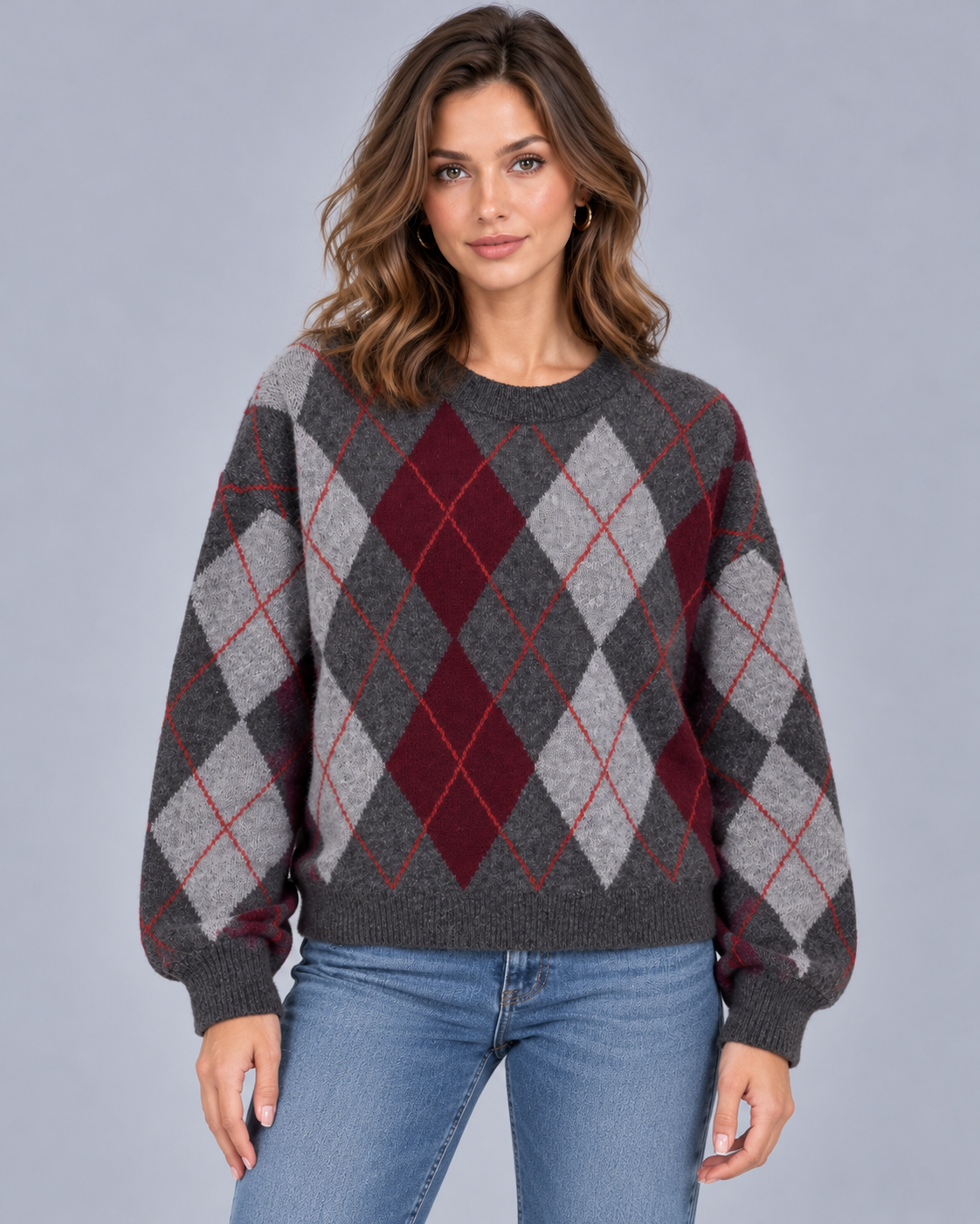 Women's Argyle Jumper with Crew Neck