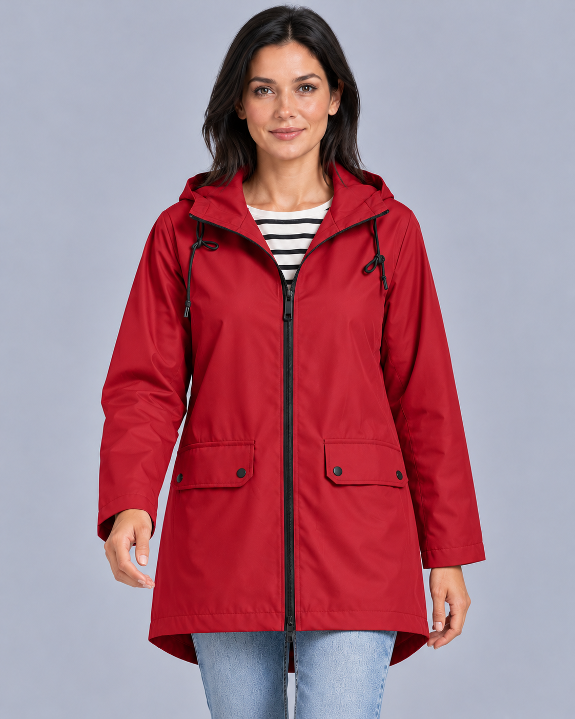 Women's Waterproof Hooded Raincoat with Flap Pockets