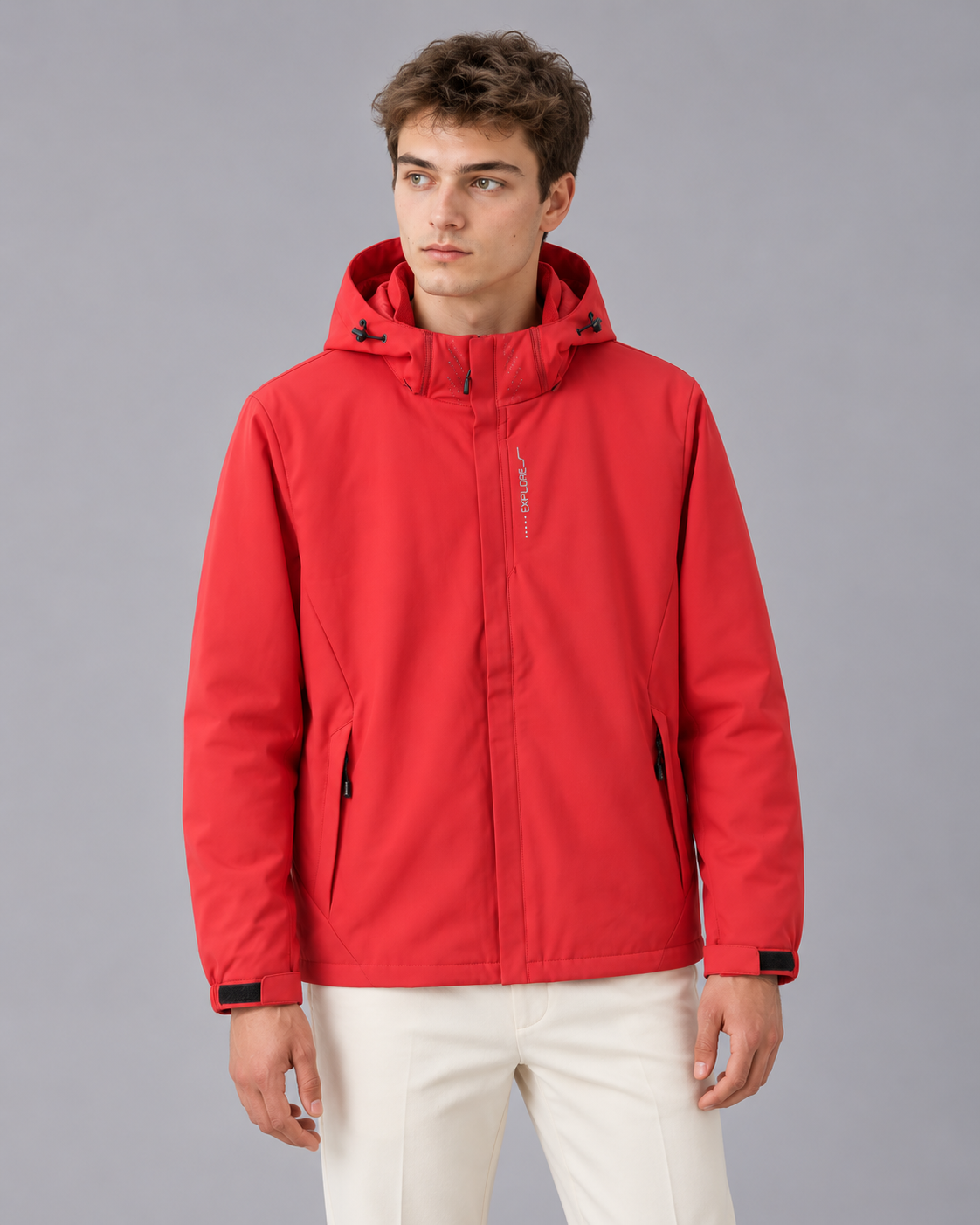 Men's Waterproof Jacket with Detachable Hood | Hardshell Rain Coat with Zip Pockets