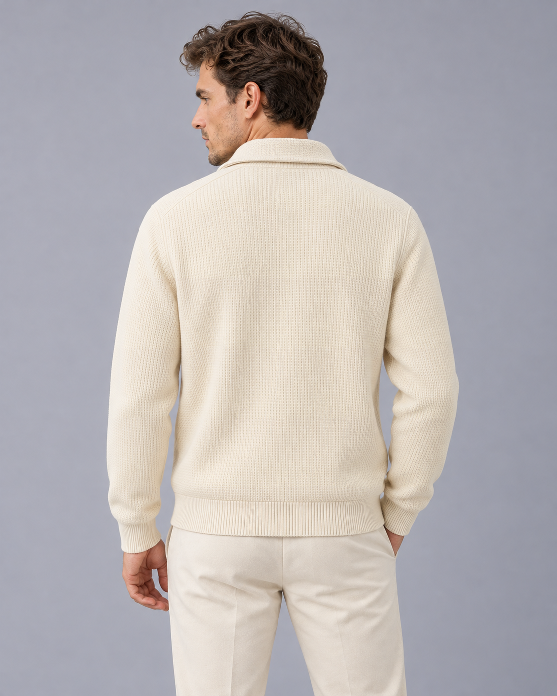 Men's Ribbed Quarter Zip Jumper with High Collar