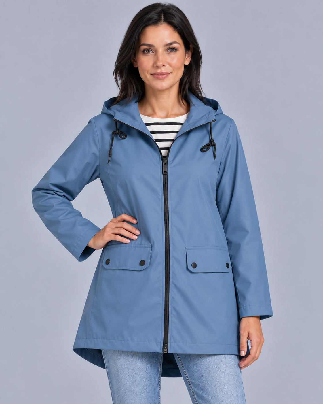 Women's Waterproof Hooded Raincoat with Flap Pockets