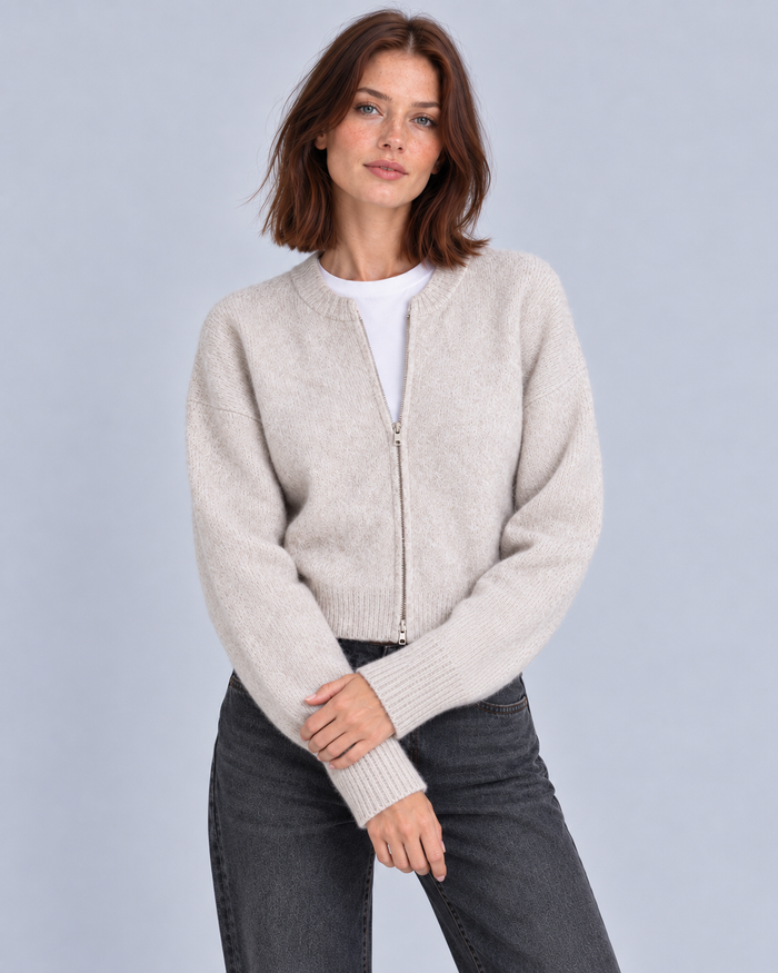 Women's Full-Zip Knitted Cardigan | Ribbed Cuff Sweater