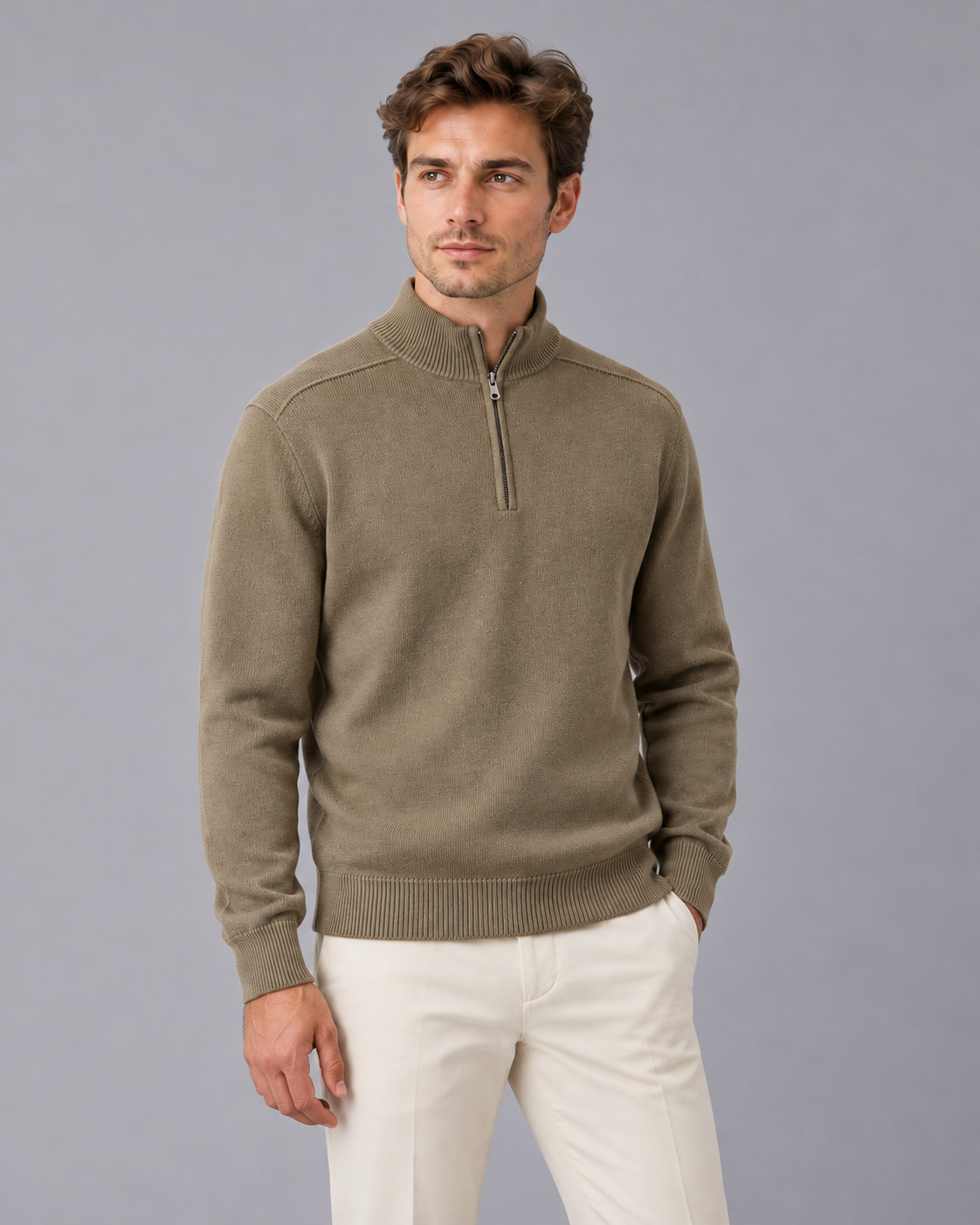 Men's 100% Merino Wool Quarter Zip Jumper with High Collar