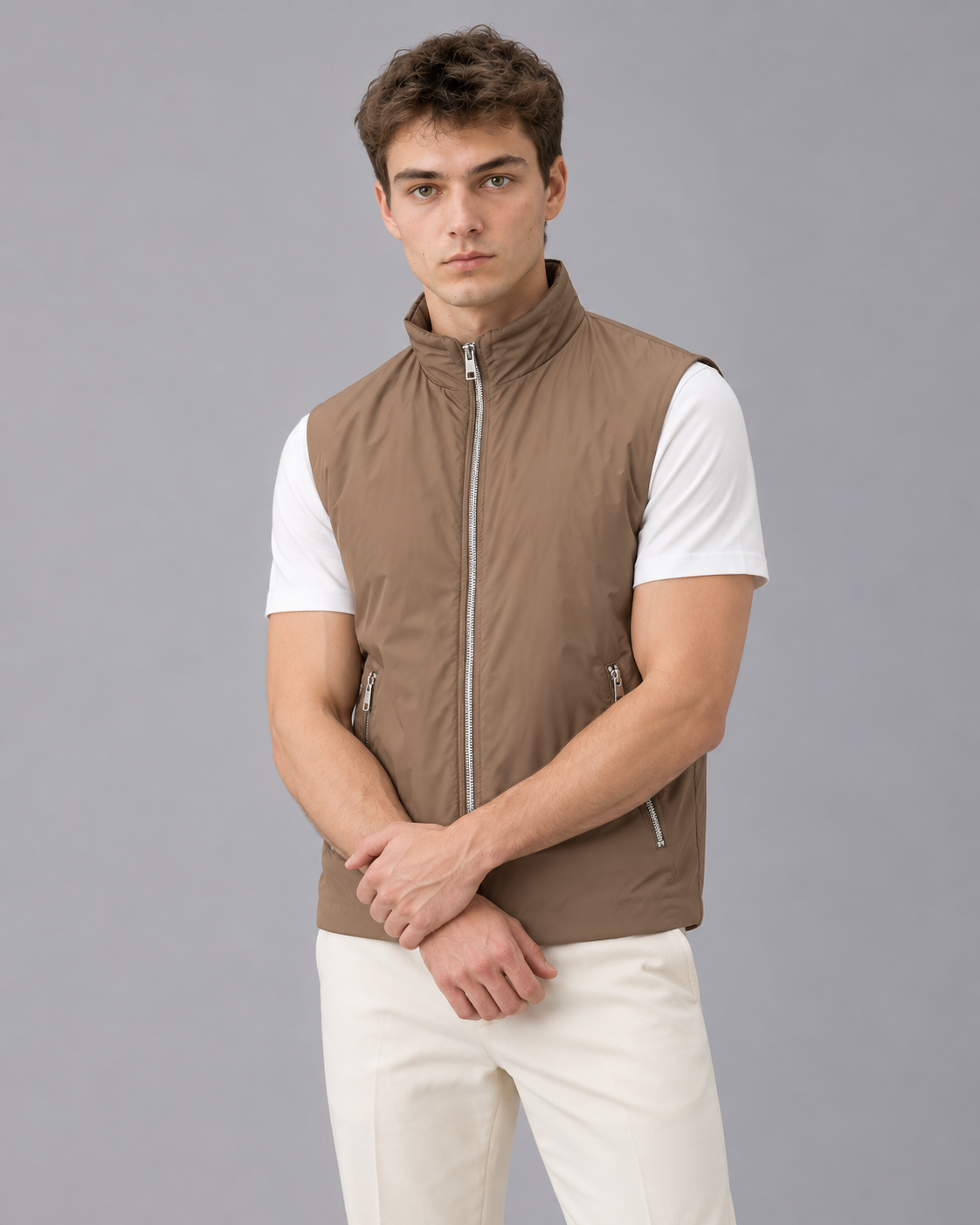 Men's Gilet with Stand Collar | Full-Zip Sleeveless Bodywarmer with Zip Pockets