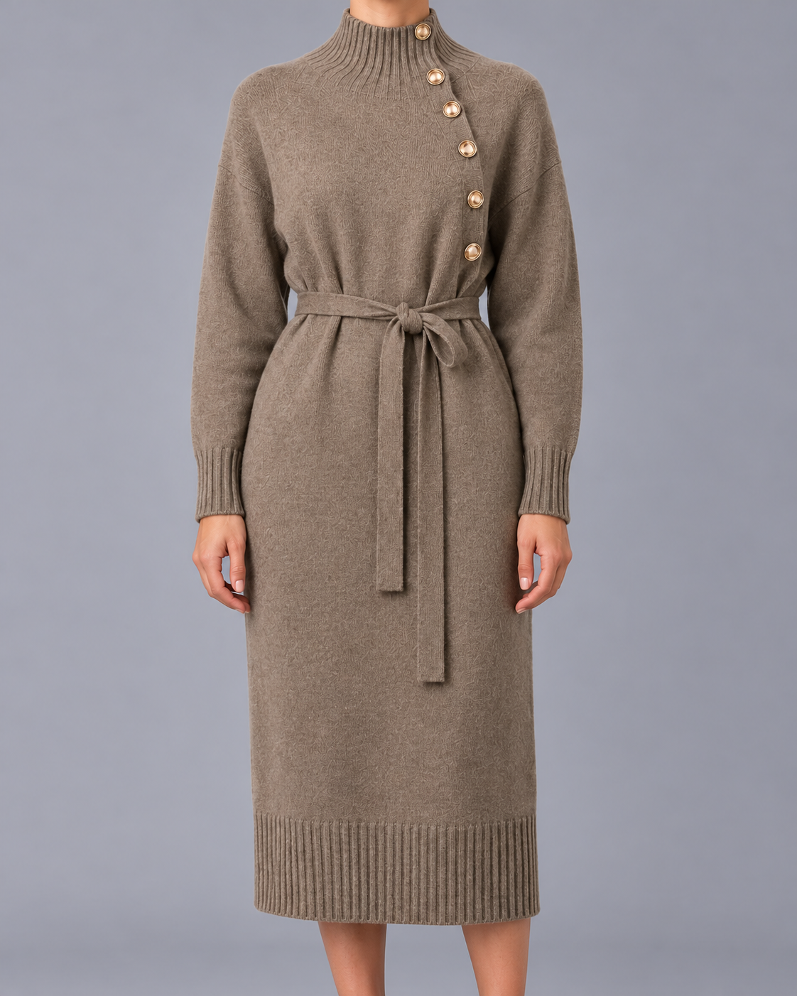 Women's Turtleneck Jumper Dress with Tie Waist