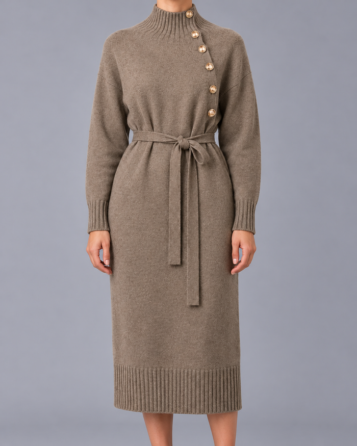 Women's Turtleneck Jumper Dress with Tie Waist