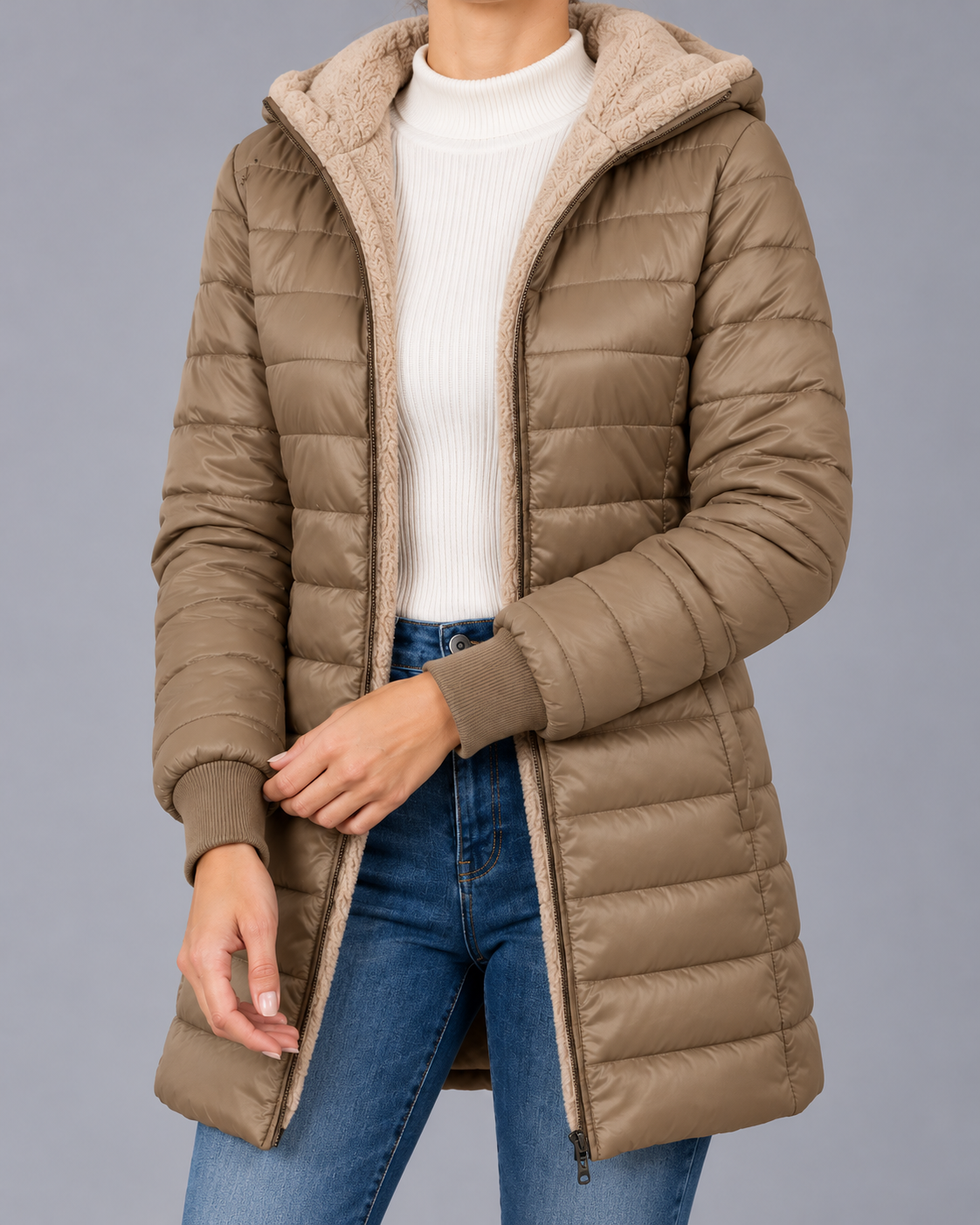 Women's Hooded Quilted Puffer Jacket with Plush Lining