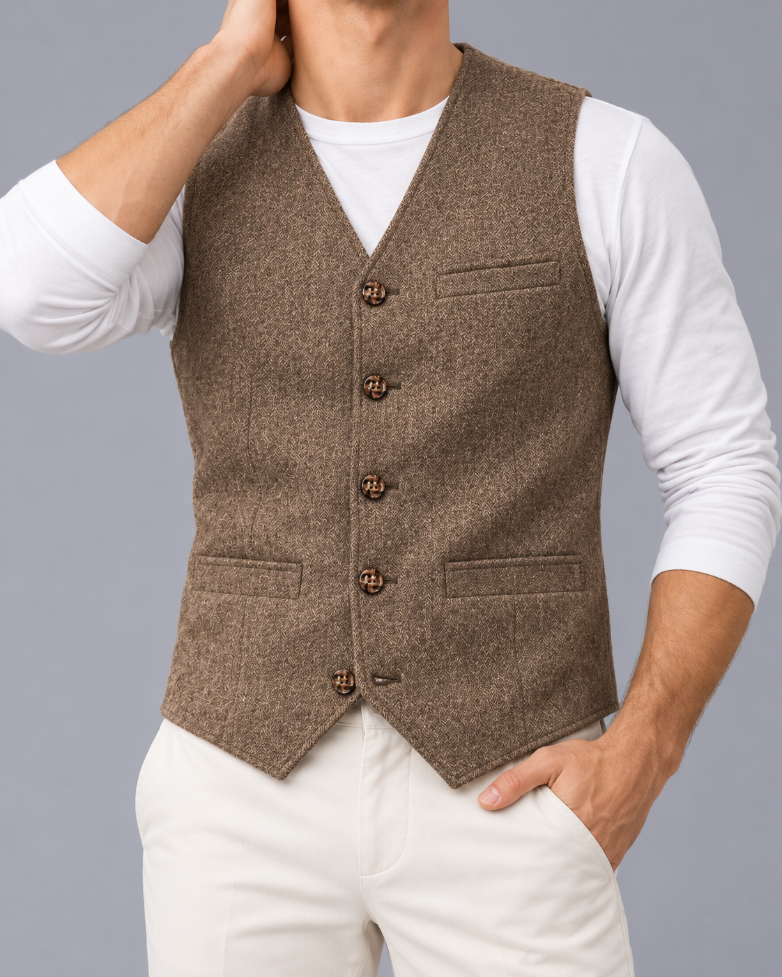Men's Denim-Style Button-Up Waistcoat