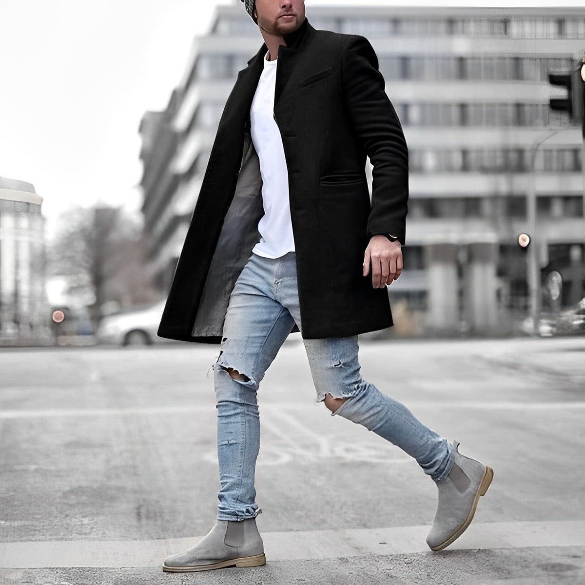 Men's Slim-Fit Mid-Length Overcoat