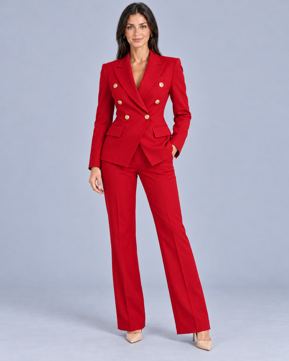 Women's Double-Breasted Trouser Suit with Peak Lapels