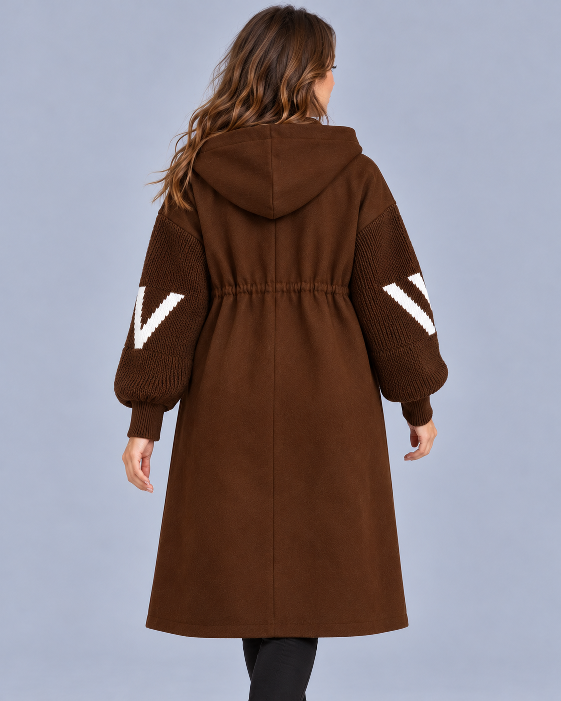 Women's Oversized Hooded Coat with Knitted Sleeves