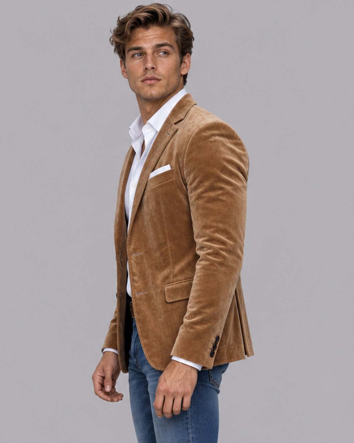 Men's Brown Tailored Suede-Look Blazer