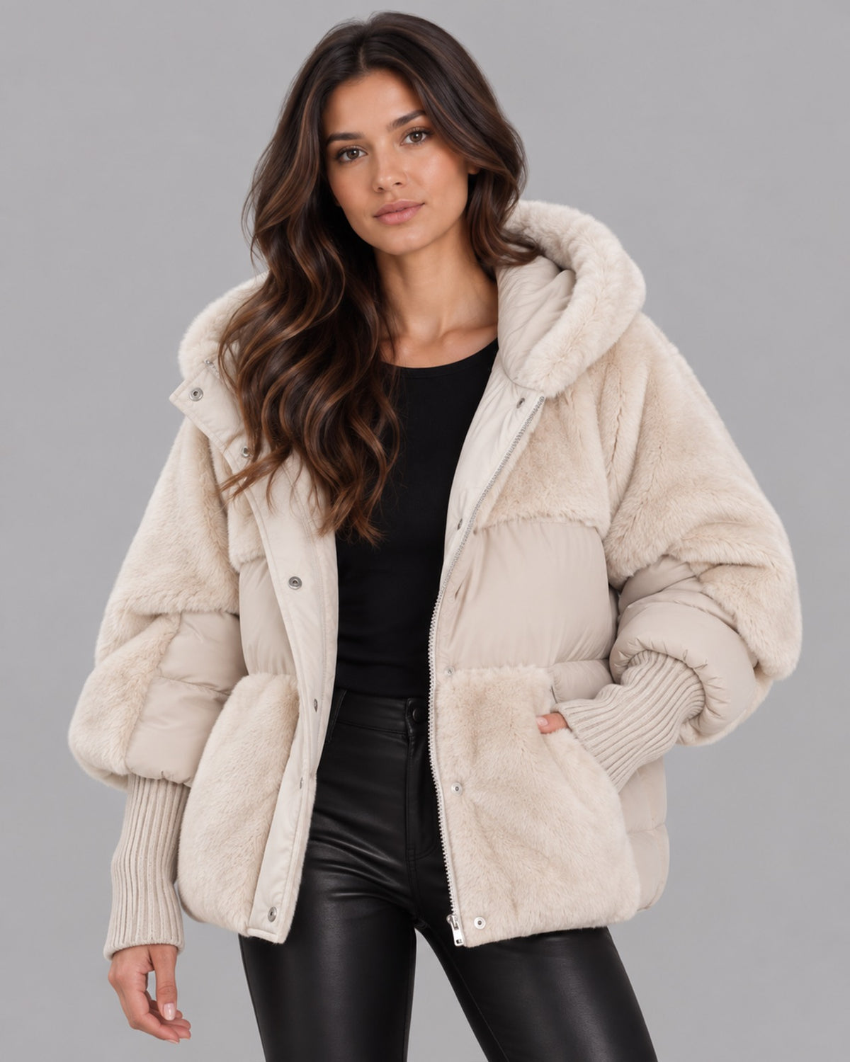 Women's Hooded Faux Fur Puffer Jacket | Padded Winter Coat
