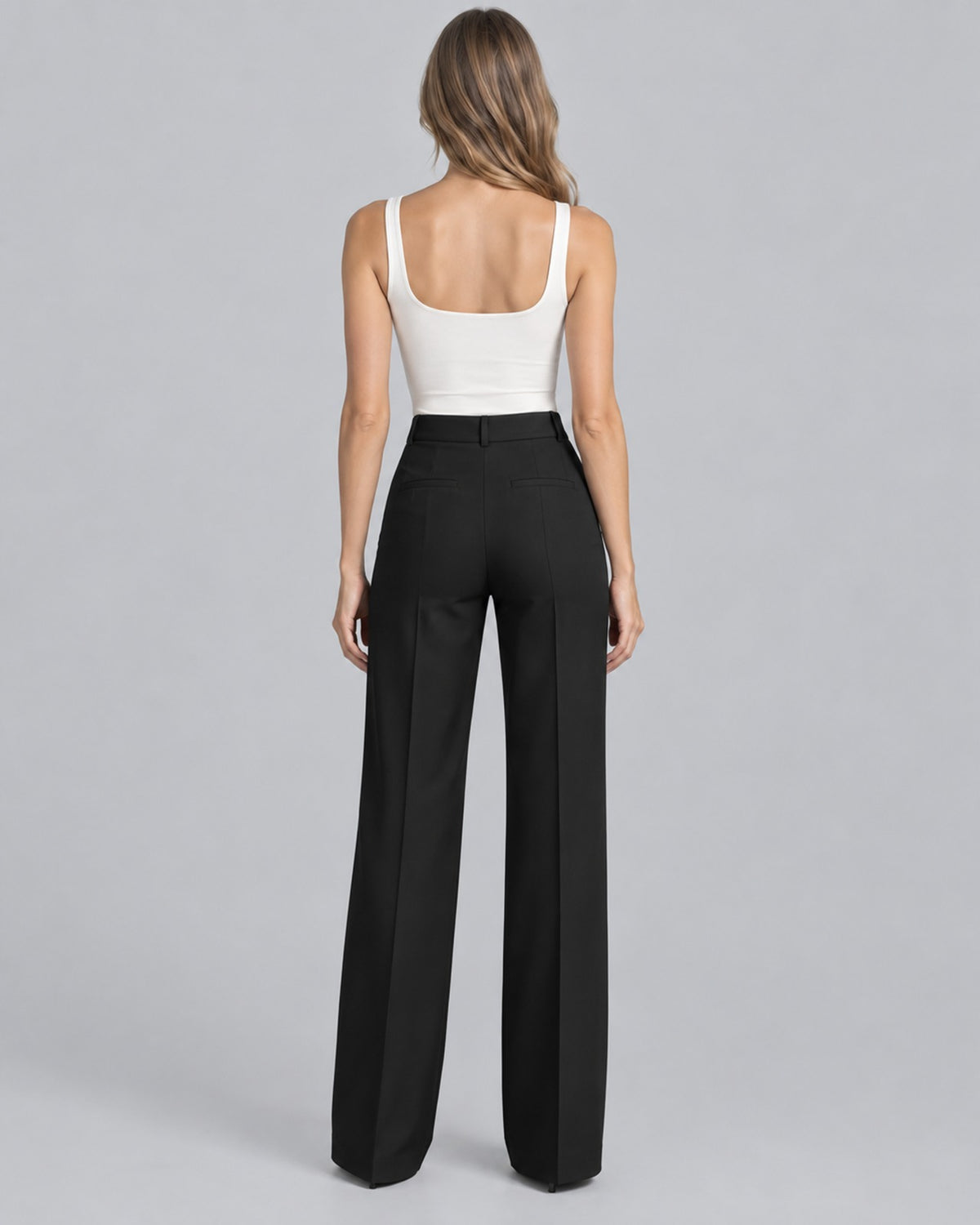 Women's High-Waisted Wide Leg Trousers with Front Pleats | Elegant Office Pants