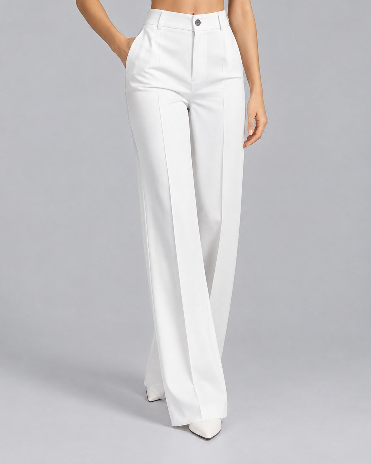 Women's High-Waisted Wide Leg Trousers with Front Pleats | Elegant Office Pants