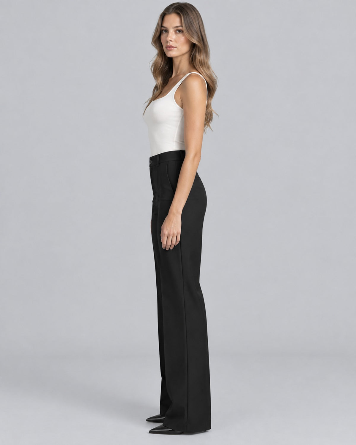 Women's High-Waisted Wide Leg Trousers with Front Pleats | Elegant Office Pants