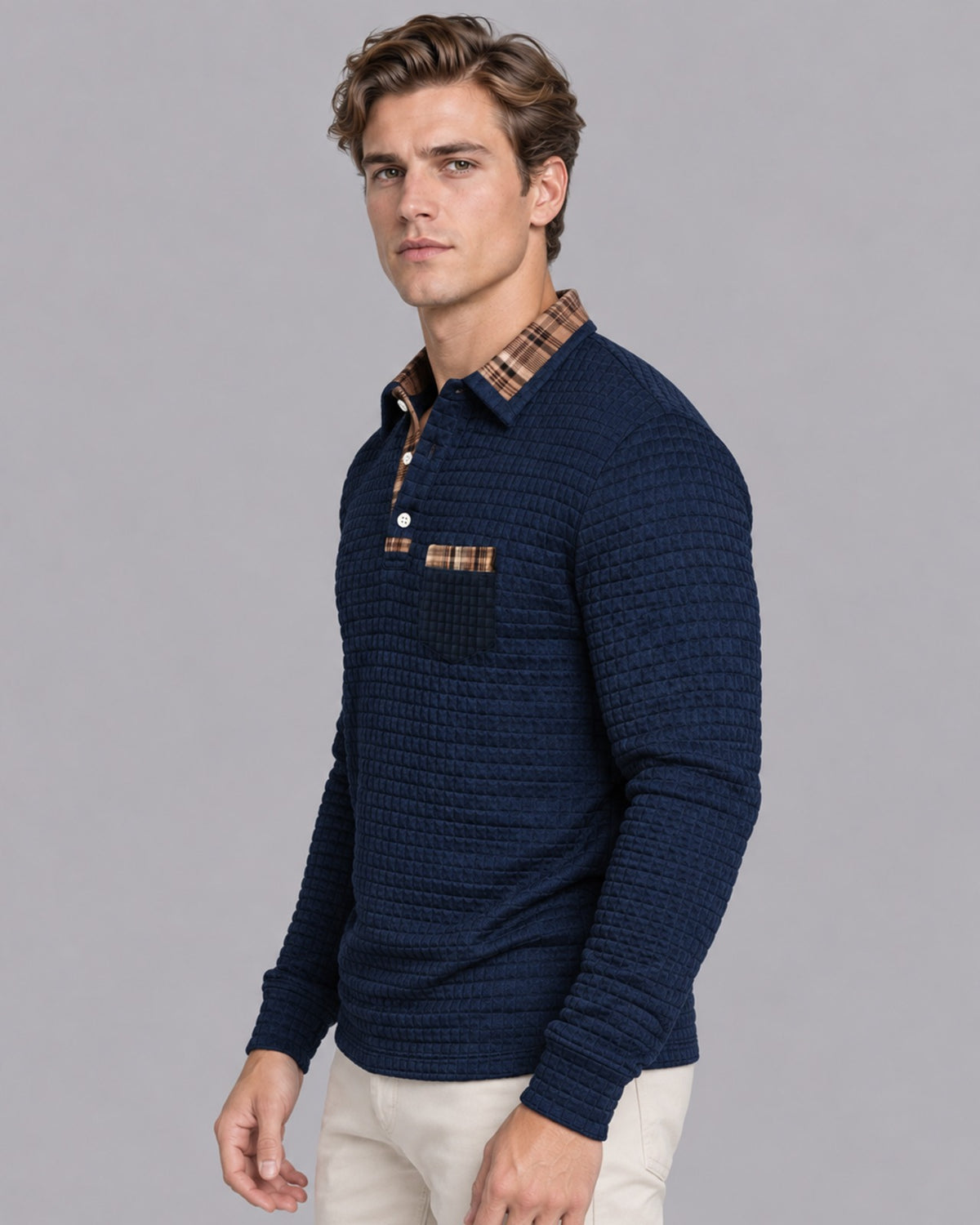 Men's Striped Longsleeve Polo Shirt