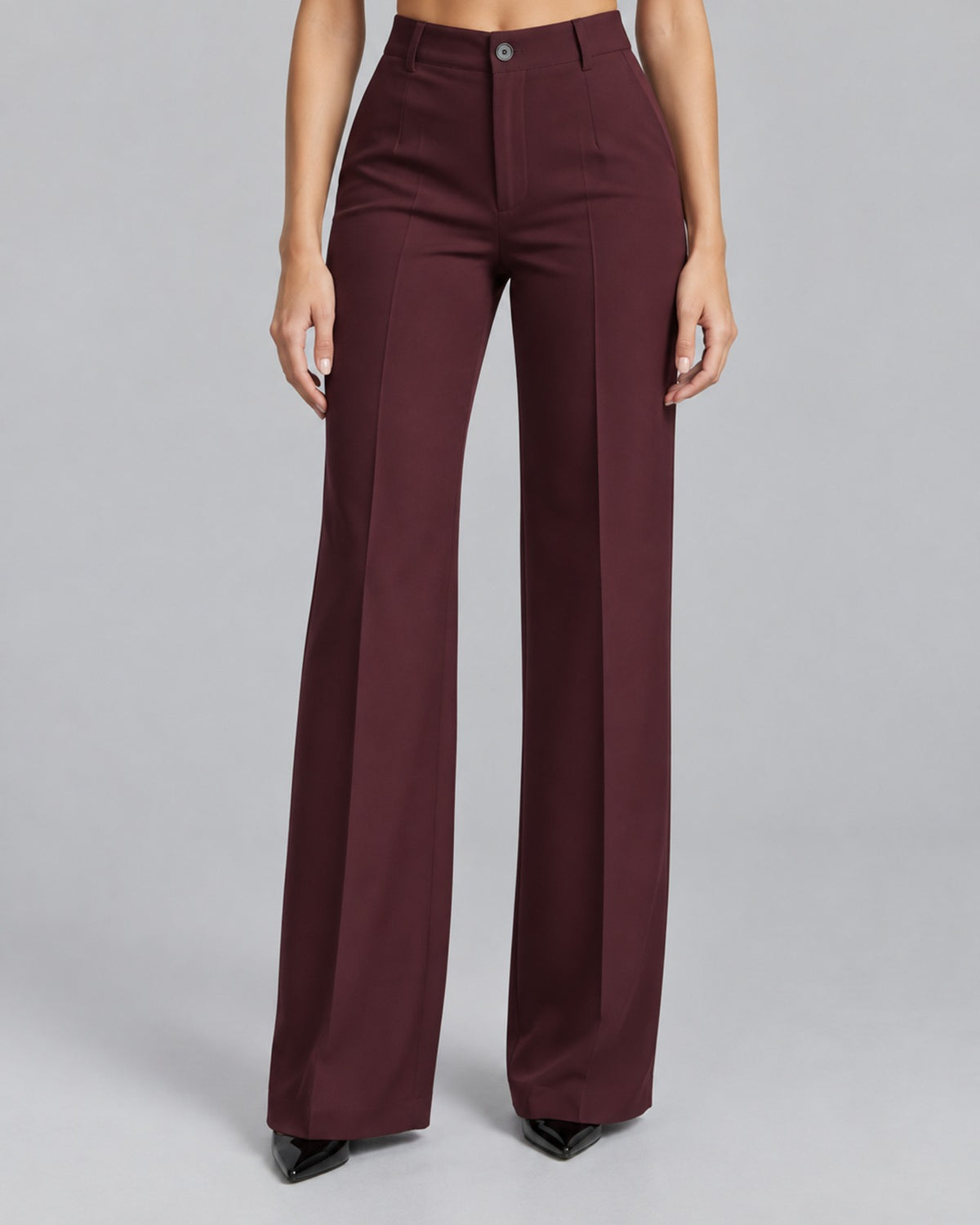 Women's High-Waisted Wide Leg Trousers with Front Pleats | Elegant Office Pants