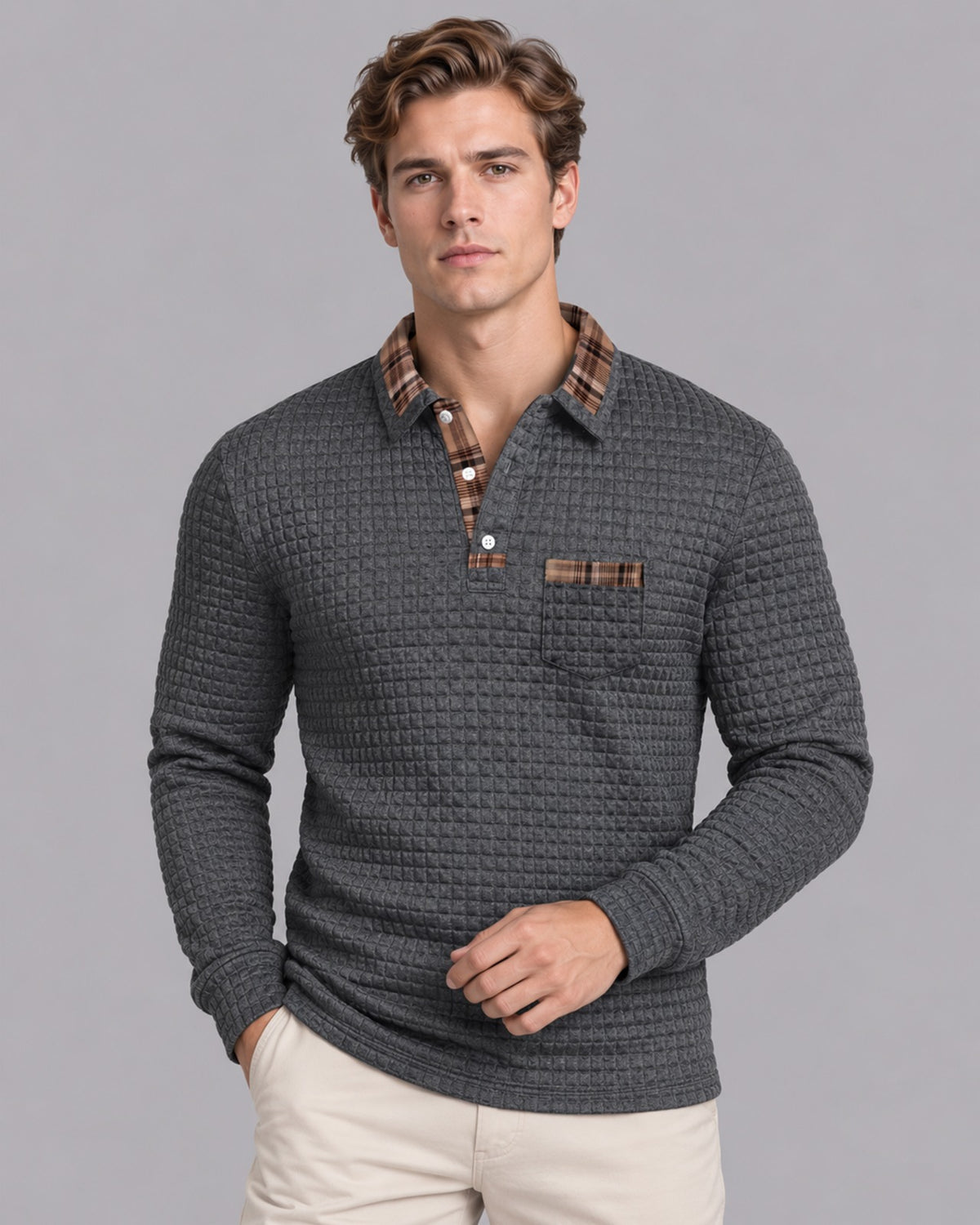 Men's Striped Longsleeve Polo Shirt