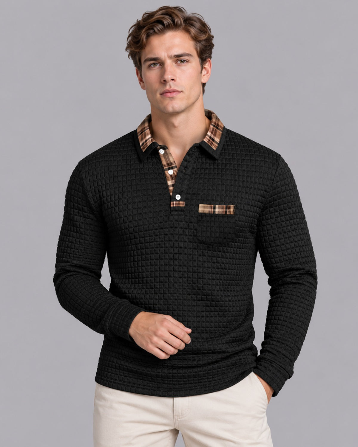 Men's Striped Longsleeve Polo Shirt