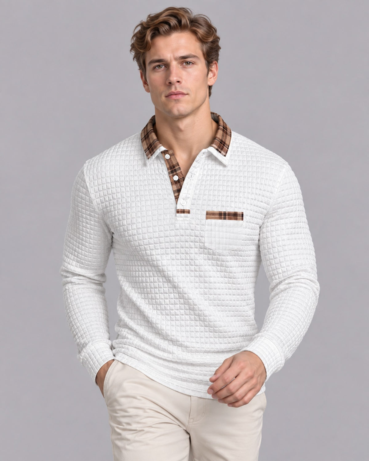 Men's Striped Longsleeve Polo Shirt