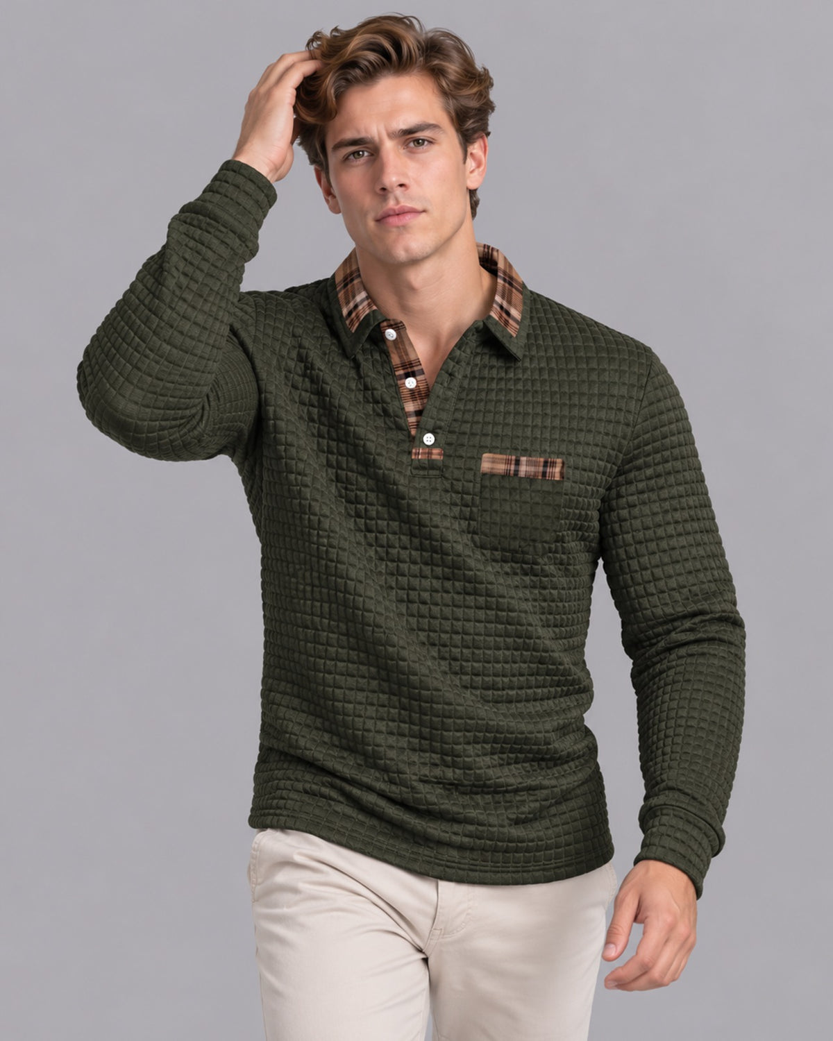 Men's Striped Longsleeve Polo Shirt