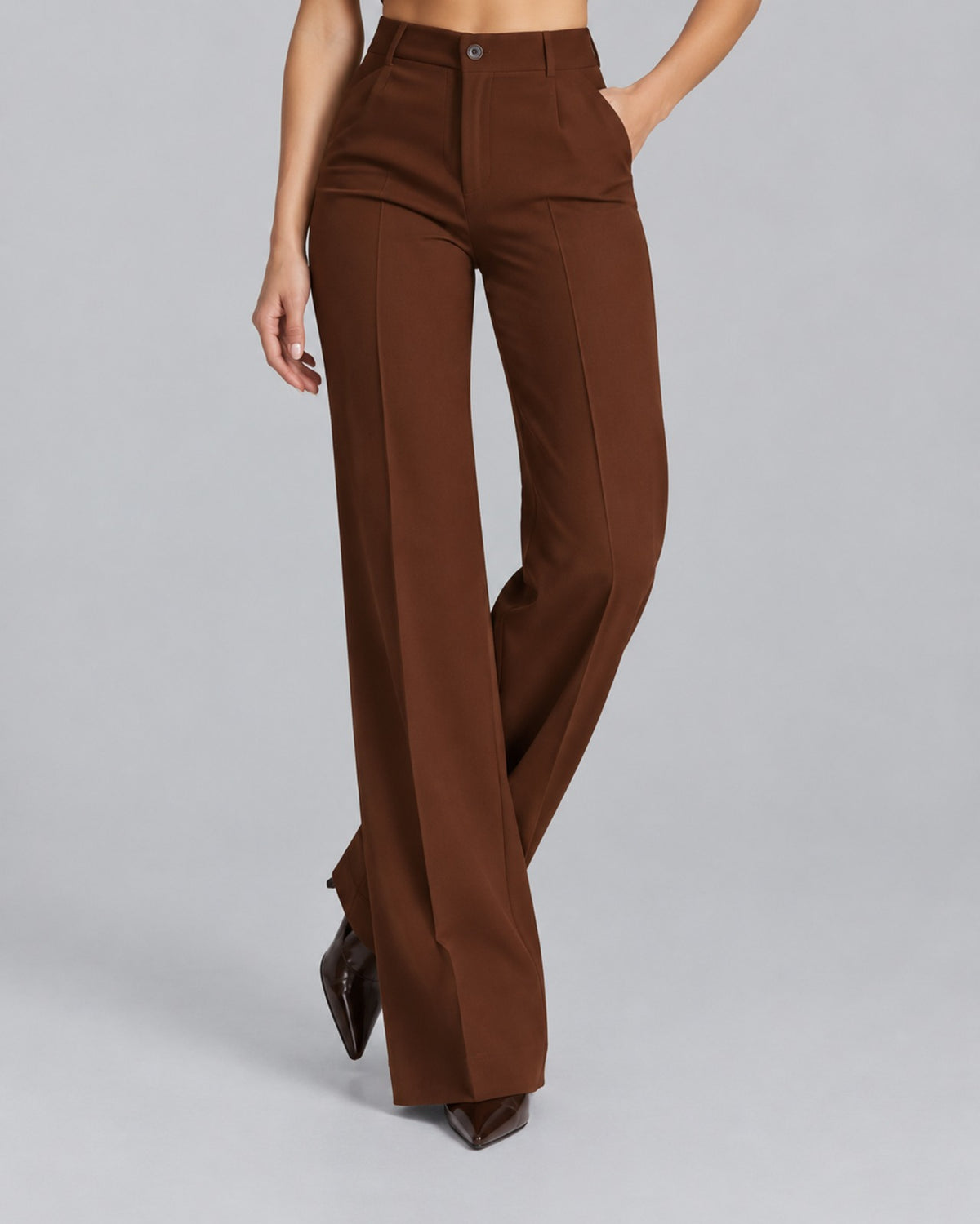 Women's High-Waisted Wide Leg Trousers with Front Pleats | Elegant Office Pants
