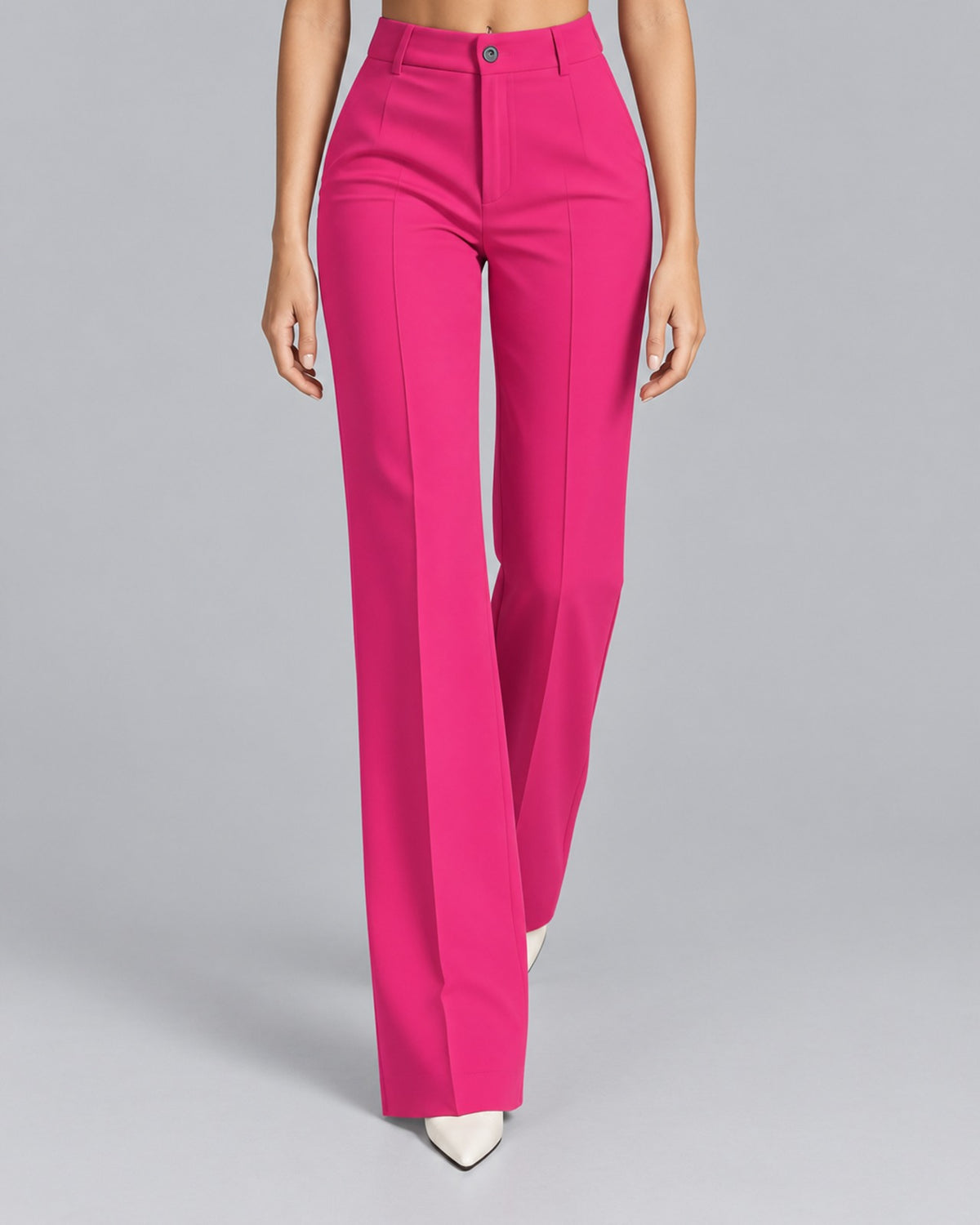 Women's High-Waisted Wide Leg Trousers with Front Pleats | Elegant Office Pants