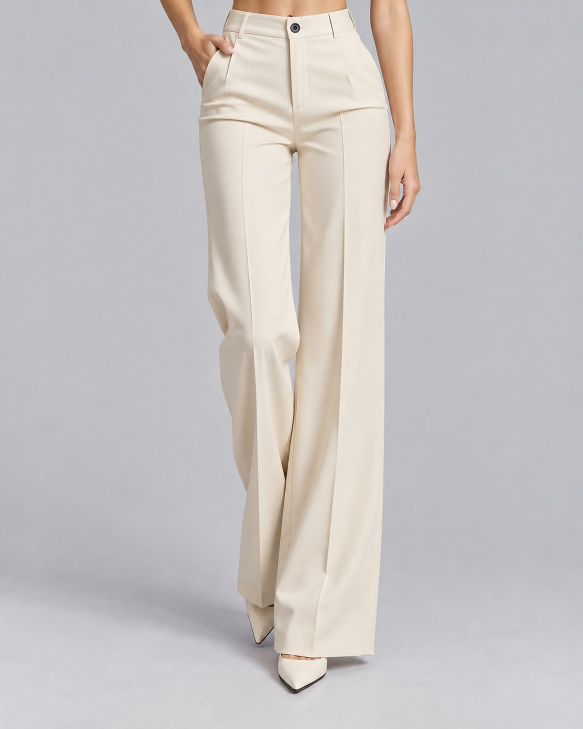 Women's High-Waisted Wide Leg Trousers with Front Pleats | Elegant Office Pants