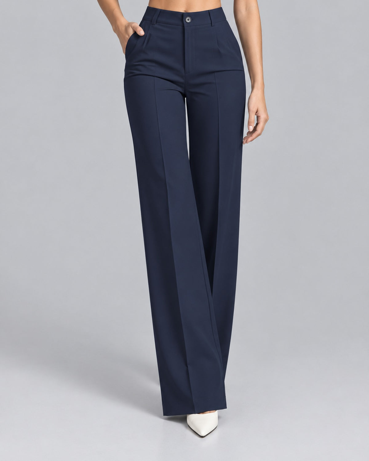 Women's High-Waisted Wide Leg Trousers with Front Pleats | Elegant Office Pants