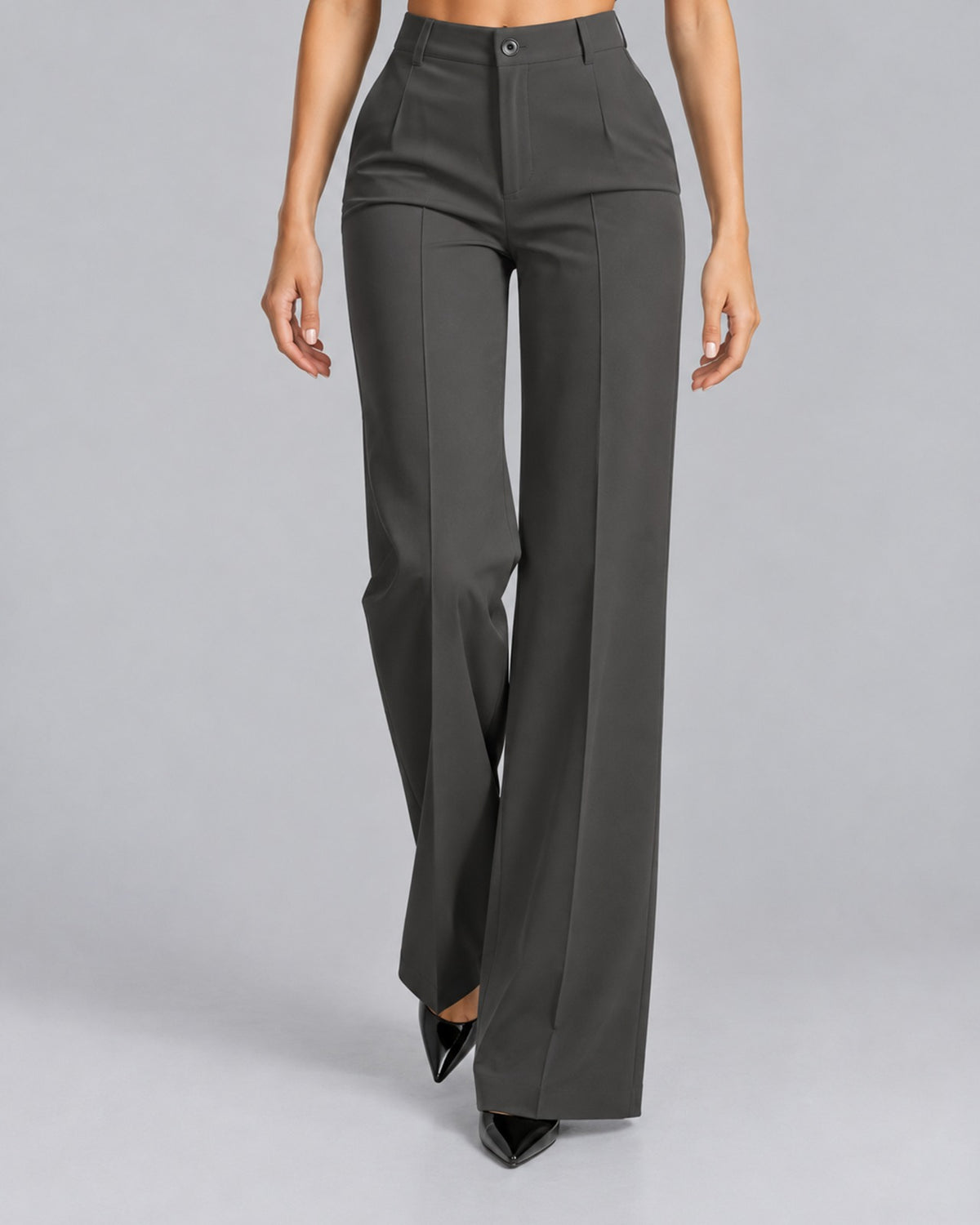 Women's High-Waisted Wide Leg Trousers with Front Pleats | Elegant Office Pants