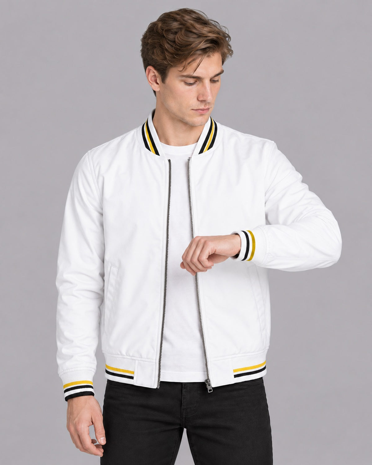 Men's Polyester Parka Jacket | Ribbed Winter Zipper Coat