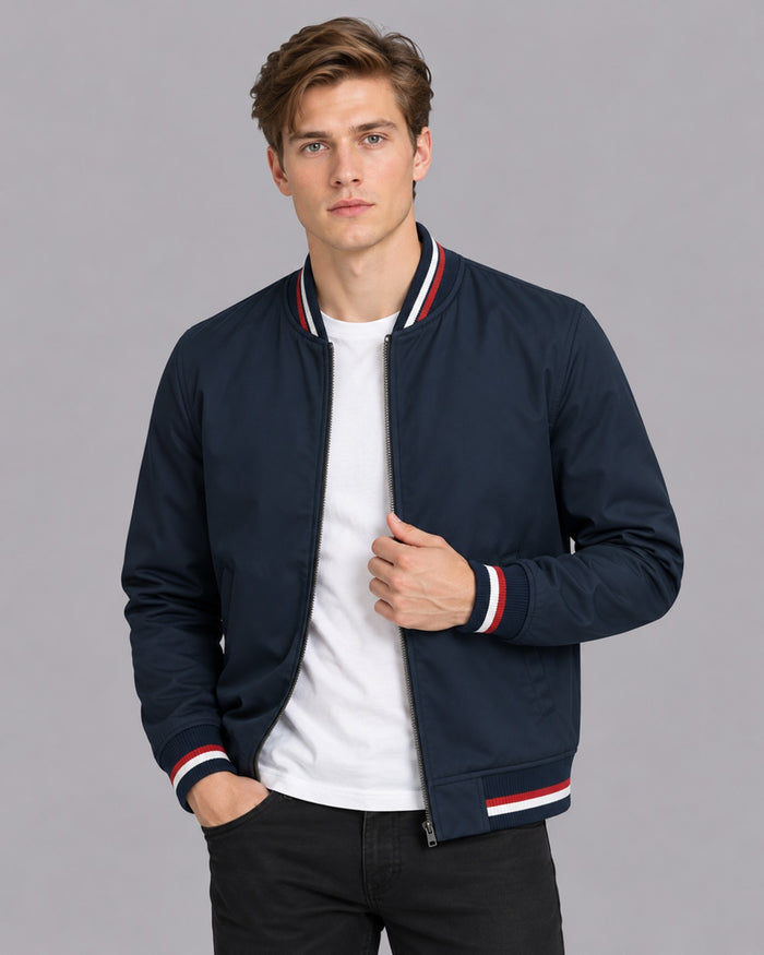 Men's Polyester Parka Jacket | Ribbed Winter Zipper Coat