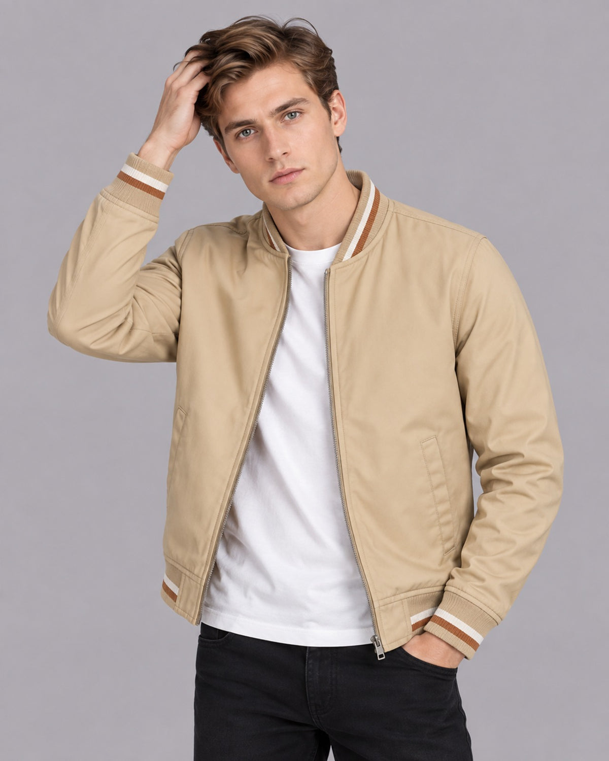 Men's Polyester Parka Jacket | Ribbed Winter Zipper Coat