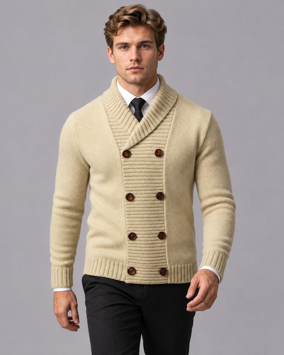 Men's Heritage Knit Wool Cardigan with Shawl Collar