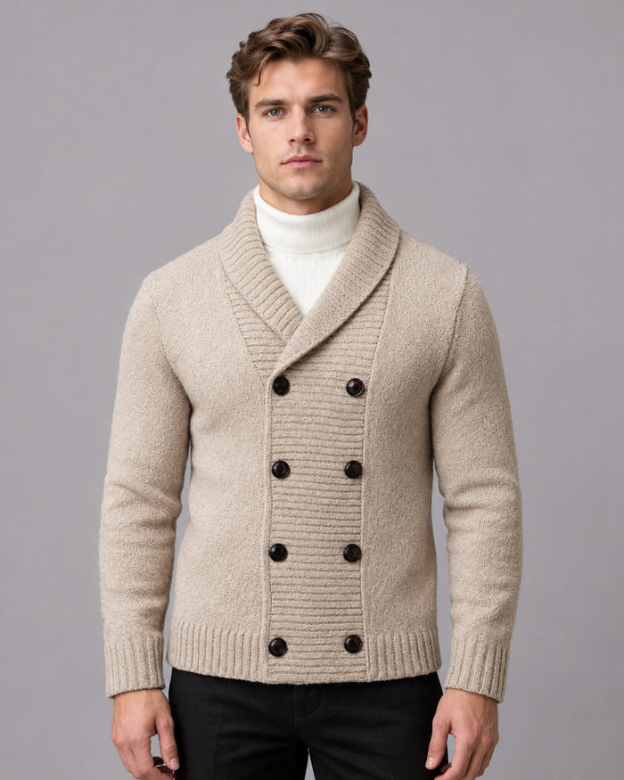 Men's Heritage Knit Wool Cardigan with Shawl Collar