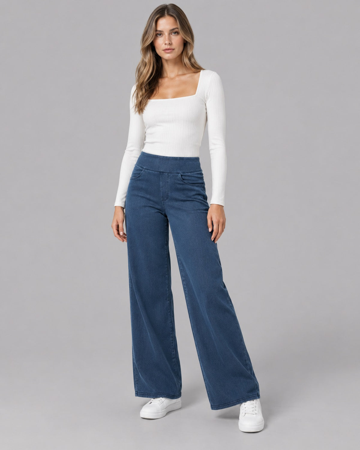 Women's Stretch High-Rise Denim Trousers | Elegant Casual Pants