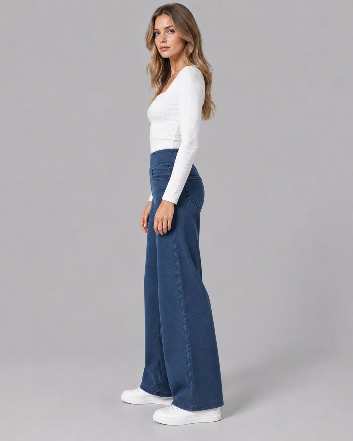Women's Stretch High-Rise Denim Trousers | Elegant Casual Pants