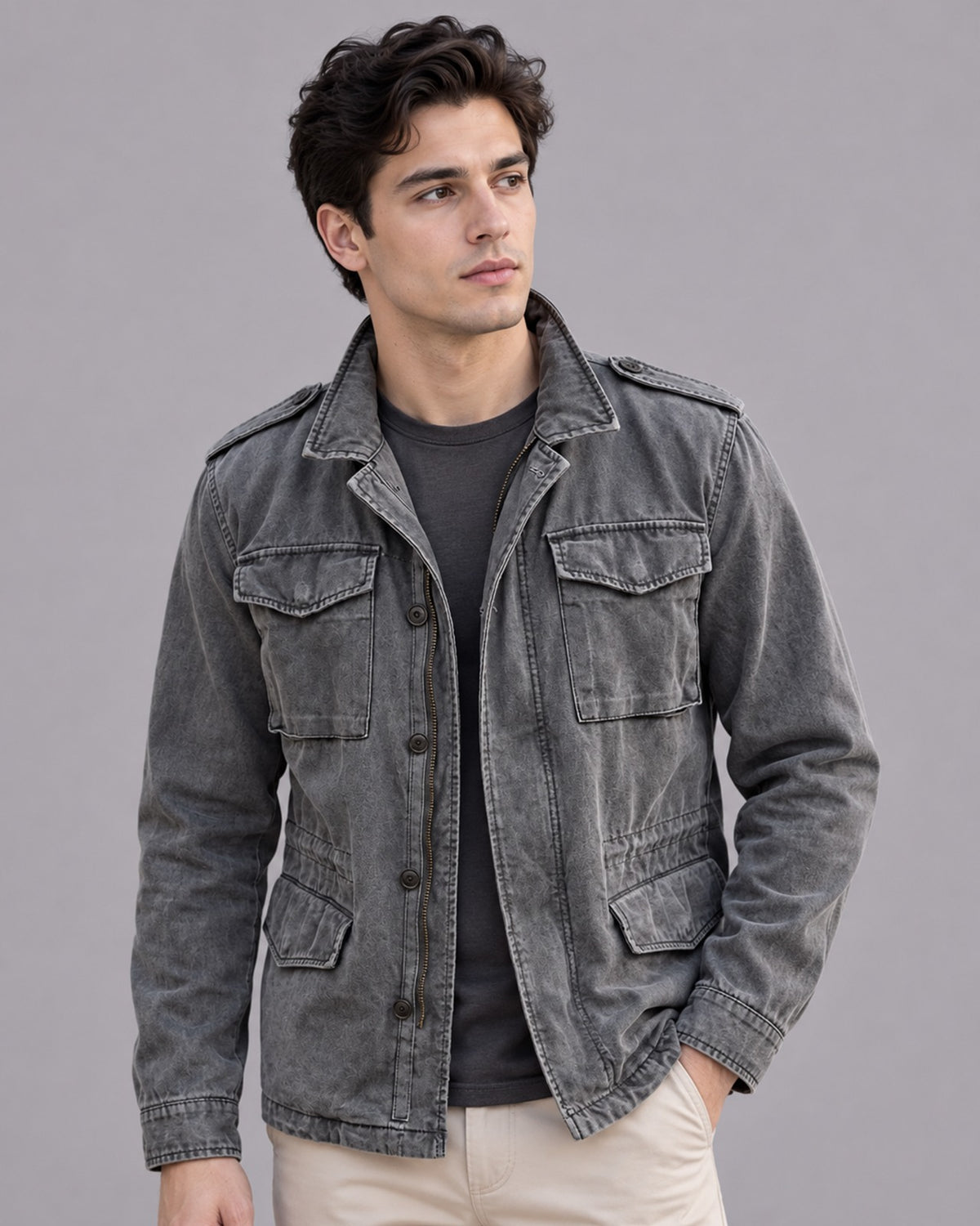 Men's Cotton Utility Field Jacket | Multi-Pocket with Outdoor Layer