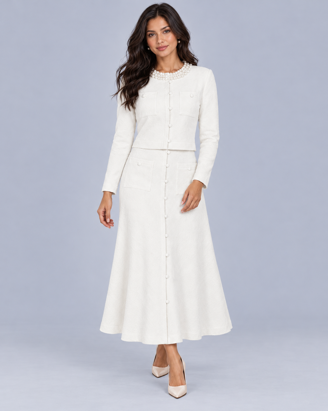 Women's Pearl Collar Midi Co-Ord Set