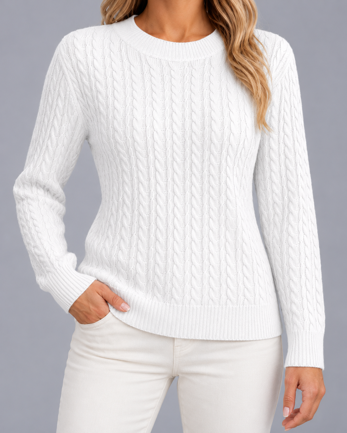 Women's Cable Knit Crew Neck Jumper