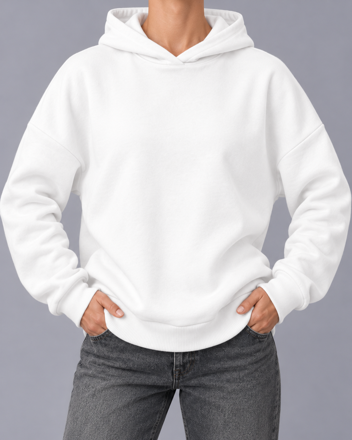 Women's Cotton Blend Fleece Hoodie with Dropped Shoulders