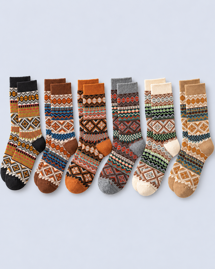 Fair Isle Thick Knit Crew Socks
