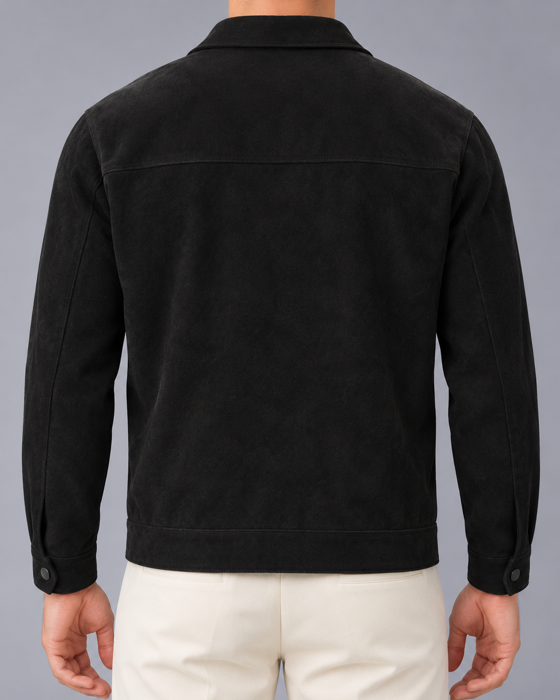 Men's Faux Suede Zip-Up Jacket with Chest Pockets