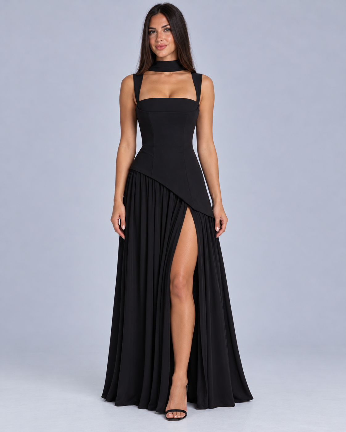 Women's Halter Corset Maxi Dress with Slit