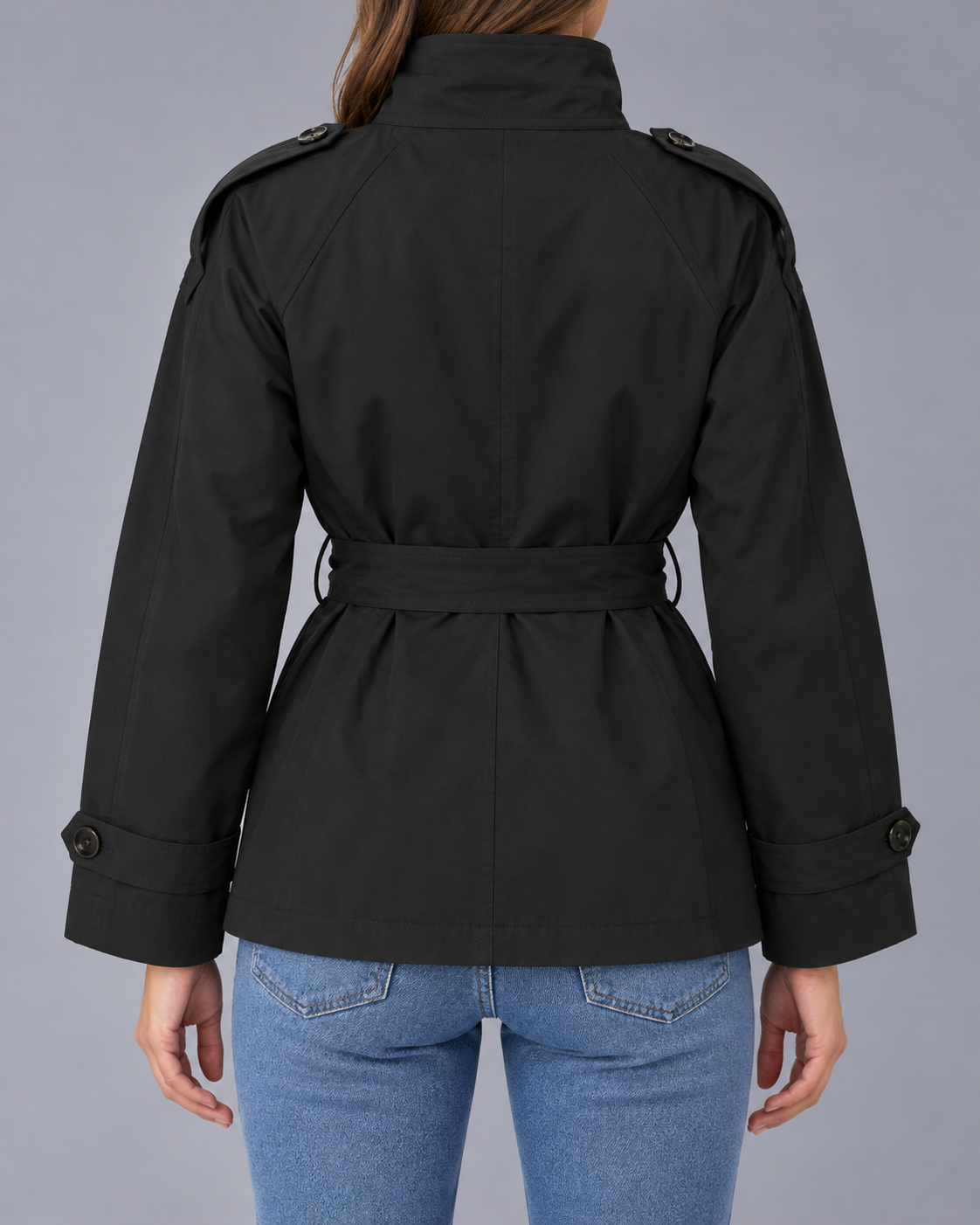 Women’s Cropped Trench Coat | Funnel Neck Tie Waist