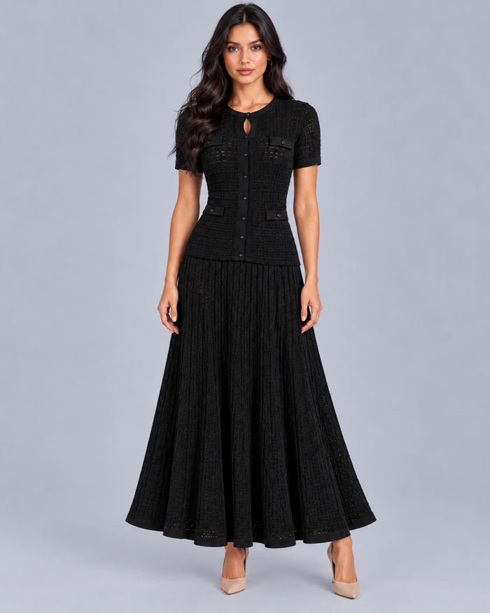 Women's Knitted Maxi Dress with Button Front